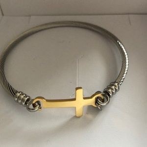 Brand new silver and gold cord bracelet with cross